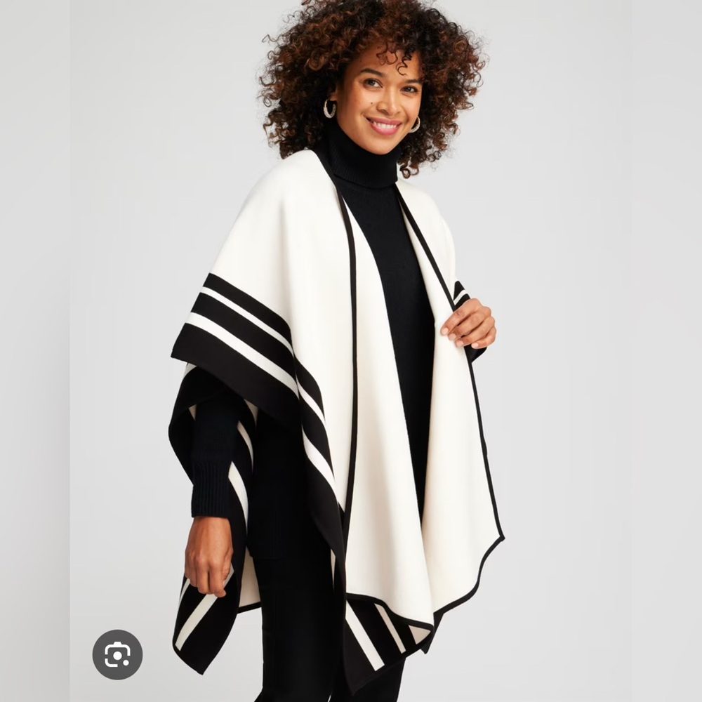 Chico's Black and Cream Striped Poncho